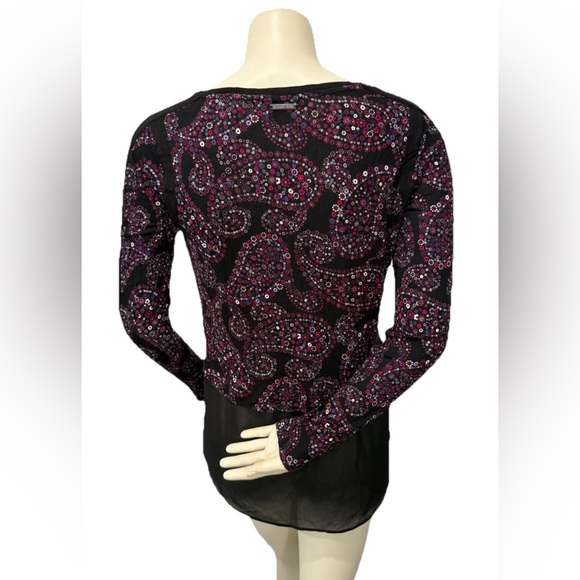 Michael Michael Kors Womens M Black Paisley Floral Print Long Sleeve Blouse Top - Picture 3 of 8